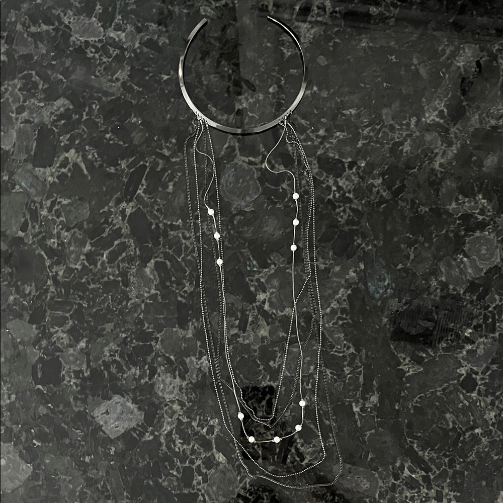 Long metallic necklace about 16” long